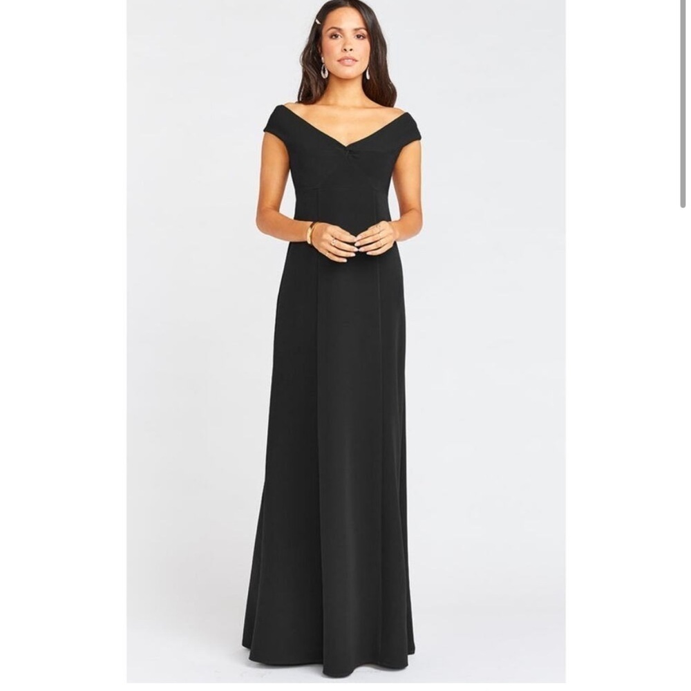 NWT Show Me Your Mumu Zurich Knot Gown in Black Stretch Crepe